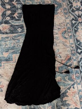 BECCA Strapless Black Maxi Dress with Tassel Tie